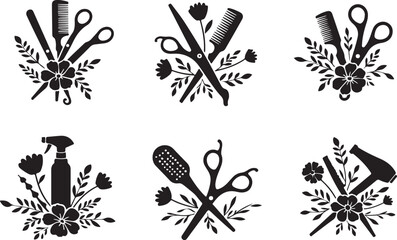Naklejka premium Elegant Floral Hair Stylist SVG Bundle | Barber & Salon Tools Clipart