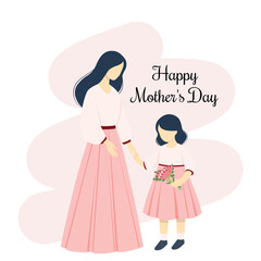 Mom and daughter holding hands. Mother's day. Flat vector illustration.