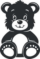 Obraz premium Cute black and white cartoon teddy bear illustration with a smiling face and playful design.