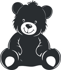 Fototapeta premium Black and white illustration of a cute smiling teddy bear, ideal for children's designs.
