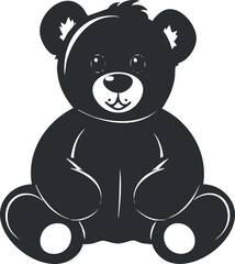 Naklejka premium Black and white illustration of a cute teddy bear, perfect for children's decor and designs.