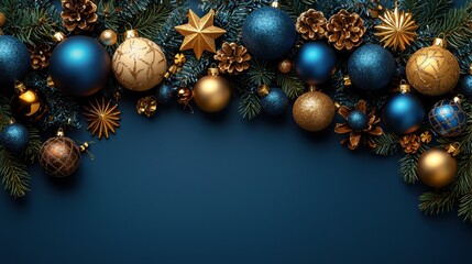 Elegant Christmas decorations in blue and gold arrangement
