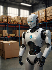 Fototapeta premium humanoid robot are working in a warehouse factory.