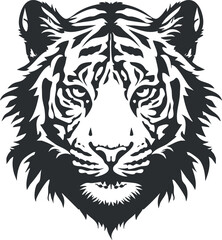 Obraz premium Stylized black and white tiger head illustration with intricate patterns and bold design elements.