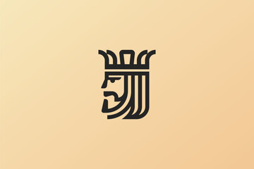 Logo design of a king seen from the profile in monoline style, symbolizing royalty, leadership, and power with a minimalist, elegant approach.

