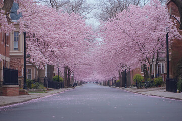 Fototapeta premium Idyllic Spring Park Forest Pathway Surrounded by Blooming Flowers and Lush Greenery Generative AI