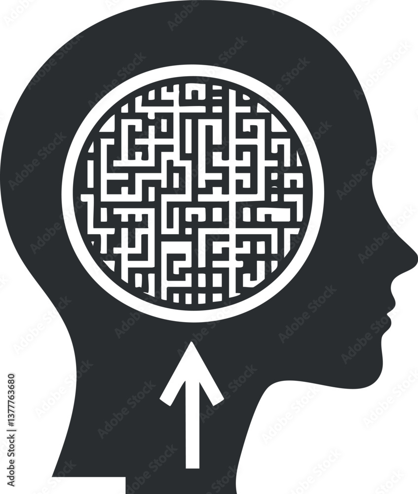 Aufkleber silhouette of a head with a maze inside, symbolizing complex thinking and problem-solving.
