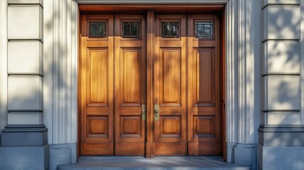 Large wooden doors framed by architectural elements provide entry access