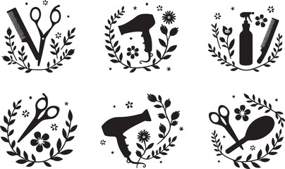  Elegant Floral Hair Stylist SVG Bundle | Barber & Salon Tools Clipart