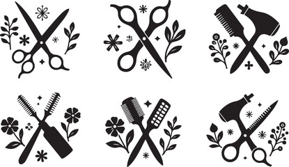  Elegant Floral Hair Stylist SVG Bundle | Barber & Salon Tools Clipart