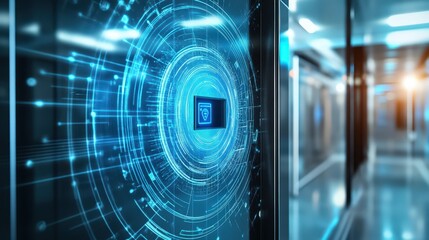 A digital display with data visualization in a server room