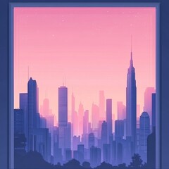 Fototapeta premium Serene Urban Landscape at Dusk with a Beautiful Gradient Sky, Featuring Silhouetted Skyscrapers Against a Twilight Horizon in a Modern Cityscape Scene