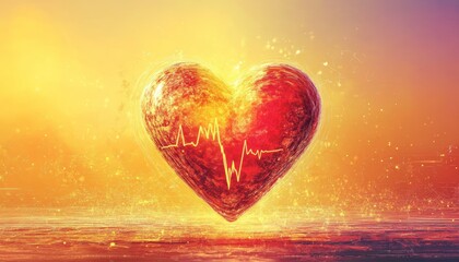 Fototapeta premium Vibrant Red Heart with ECG Line on Gradient Background for Health and Wellness Projects.