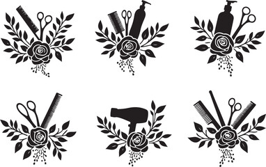  Elegant Floral Hair Stylist SVG Bundle | Barber & Salon Tools Clipart