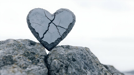 Obraz premium Cracked Heart Rock on Stone Surface Symbolizing Broken Love and Pain