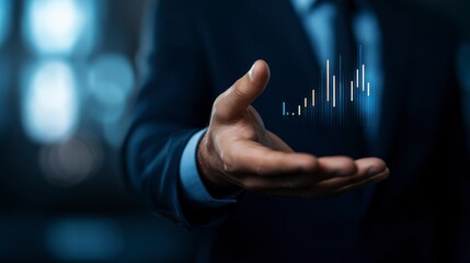 Businessman presenting financial data through digital visualization in office environment professional perspective technology concept