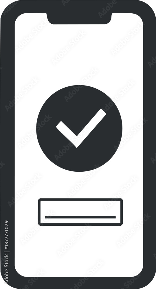 Poster minimalist smartphone icon with checkmark on screen, symbolizing approval or confirmation.