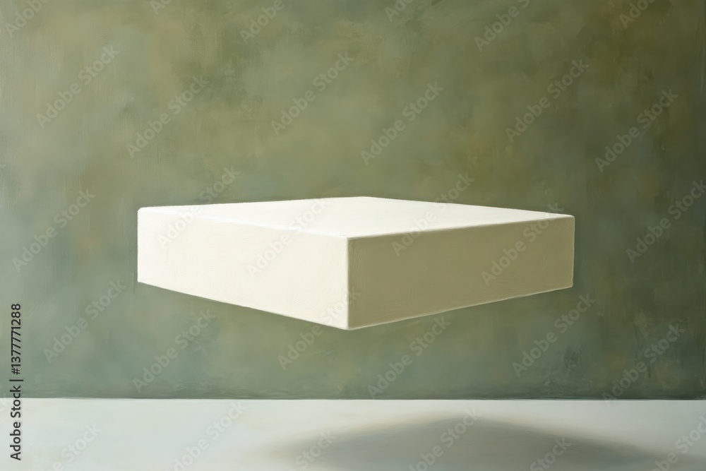 Poster Floating white rectangular object against a muted green background in a minimalistic art setting
