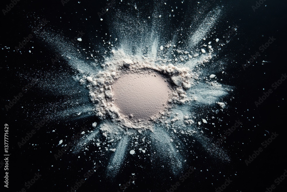 Poster Fine powder explodes in a creative cloud against a dark background during an artistic setup