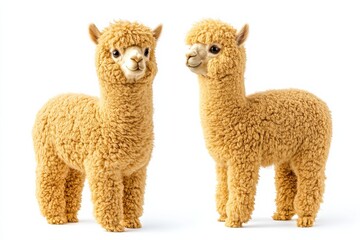 Fototapeta premium Soft and fluffy alpacas standing side by side in a bright environment showcasing their unique features and adorable expressions