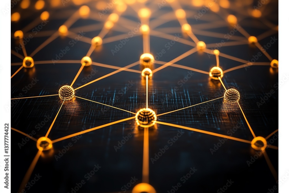Aufkleber golden network: illuminated nodes in a dark abstract design