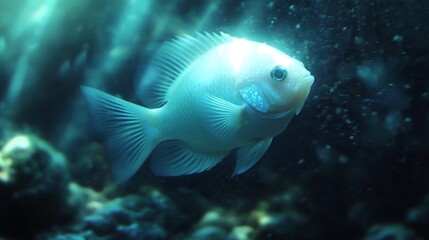 Ethereal Underwater Scene Featuring a Graceful Fish Swimming Blissfully
