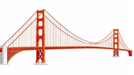 A minimalist flat design illustration of the Golden Gate Bridge, featuring its suspension cables and iconic orange color. Rendered in a vector style with clean lines and minimal shading, it maintains