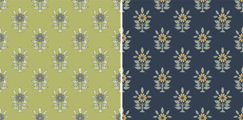 Mughal Rose Abstract Ajrakh Block Print Vector Repeat Pattern