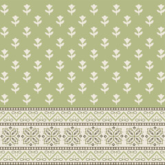 Ajrakh Tulips with Geometrical and Paisley Border Vector Design