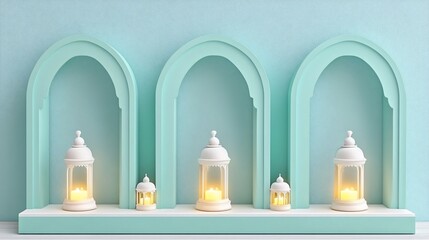 Elegant archway display with glowing lanterns