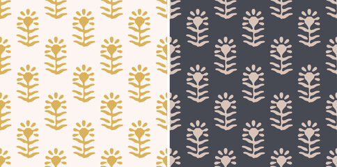 Pine trees traditional block print repeat vector pattern