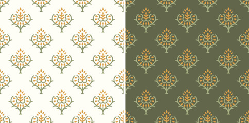 Traditional Ajrakh Paisley Block Print Repeat Vector Pattern