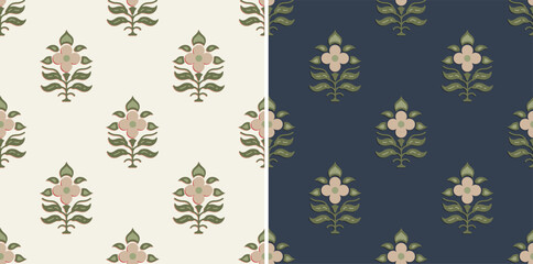 Floral Ajrakh Block Print Repeat Vector Pattern 