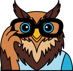 isolate illustration of Owl with glasses and shirt