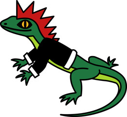 isolate illustration of Lizard with a spiked hair and a leather jacket