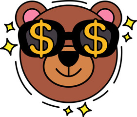 isolate illustration of Bear with dollar bill glasses