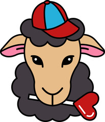 isolate illustration of Sheep holding a candy and wearing a cap