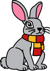 isolate illustration of Rabbit wearing a scarf