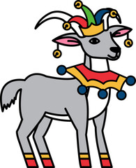 isolate illustration of Goat wearing clown hat