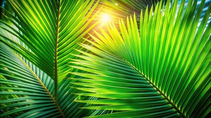 Obraz premium Close Up Palm Tree Leaves, Tropical Nature Photography, Lush Foliage, Palm Fronds Detail