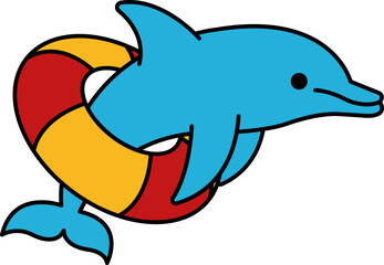 isolate illustration of Dolphin with swim ring