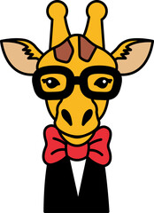 isolate illustration of Giraffe in a tuxedo and glasses