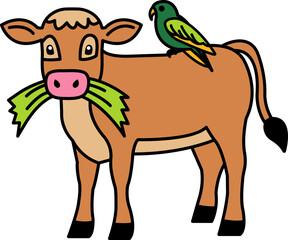 Obraz premium isolate illustration of Cow eating grass