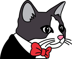 isolate illustration of Cat wearing a tuxedo