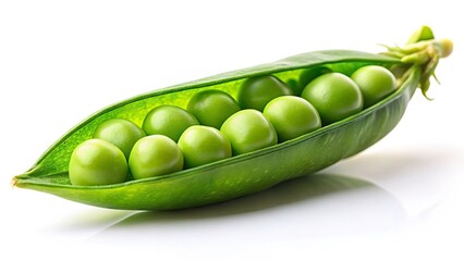 Minimalist Green Pea Pod Photography: Fresh Peas, White Background, Simple Still Life