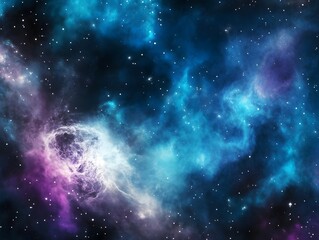 Naklejka premium A blue and purple galaxy with many stars. The stars are scattered throughout the galaxy and some are closer together while others are further apart. The galaxy appears to be full of life and energy