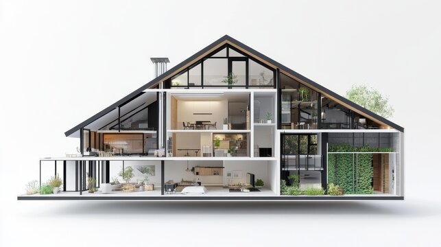 Innovative geothermal heating house cutaway showcasing eco-friendly systems in a modern design for educational purposes