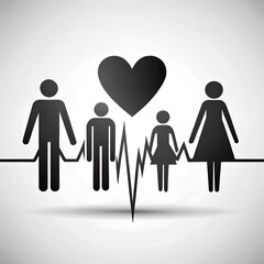 Man and woman line art silhouette with  heart symbol in a teamwork concept