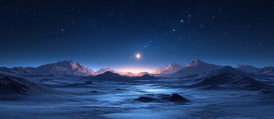 Alien Planet Sunrise Through Starry Night