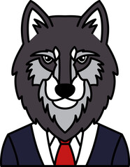 isolate illustration of Wolf in a suit